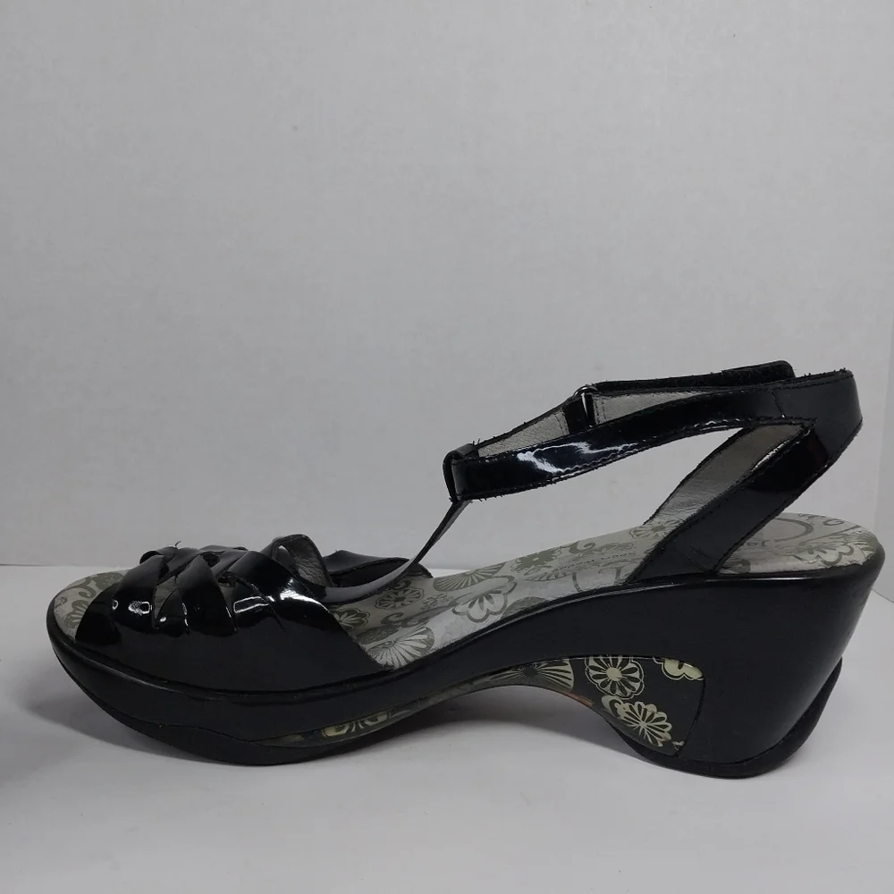 Jambu Sport Wedge Camden Size 9 M Glossy Black T-Strap Sandals Shoes - Picture 8 of 13